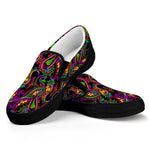 Dark Bohemian Paisley Pattern Print Black Slip On Sneakers