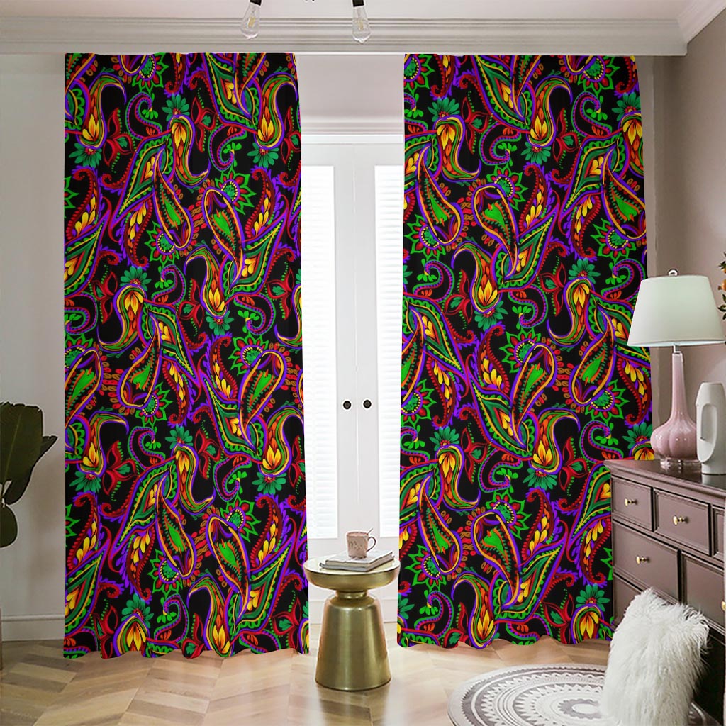 Dark Bohemian Paisley Pattern Print Blackout Pencil Pleat Curtains