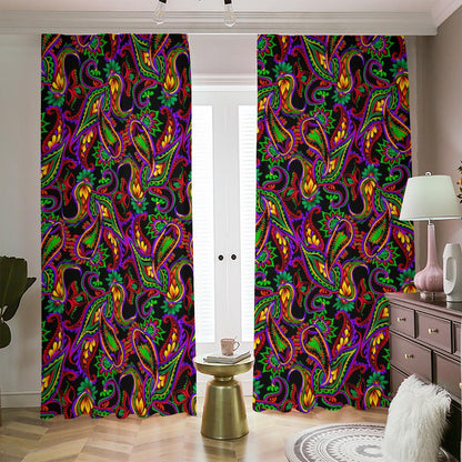 Dark Bohemian Paisley Pattern Print Blackout Pencil Pleat Curtains
