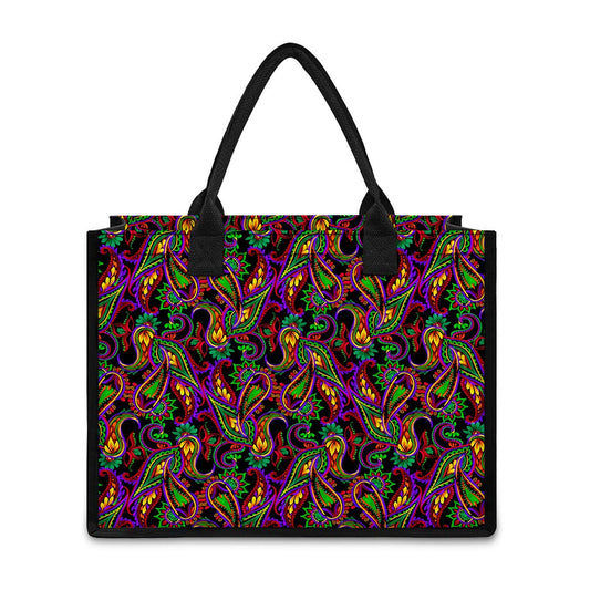 Dark Bohemian Paisley Pattern Print Canvas Tote Bag