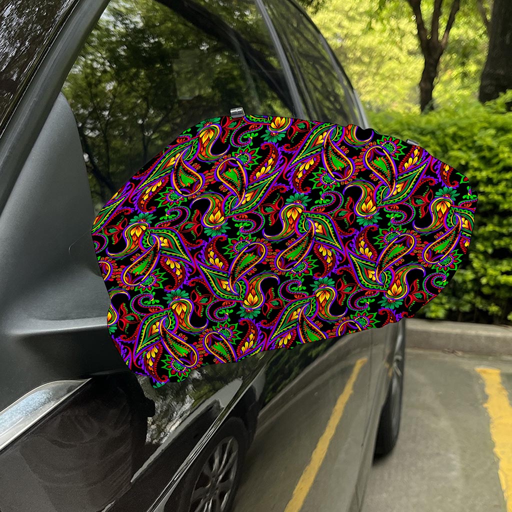 Dark Bohemian Paisley Pattern Print Car Side Mirror Covers