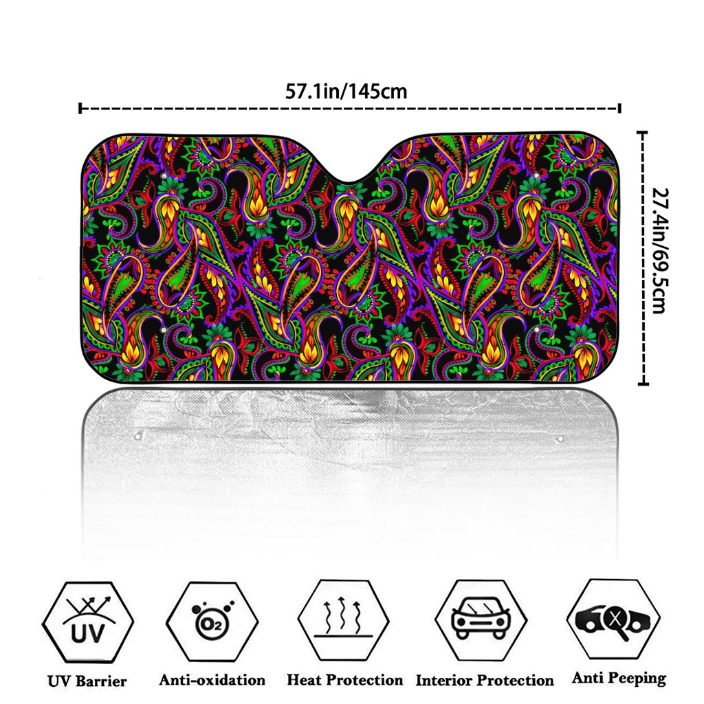 Dark Bohemian Paisley Pattern Print Car Windshield Sun Shade