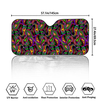 Dark Bohemian Paisley Pattern Print Car Windshield Sun Shade