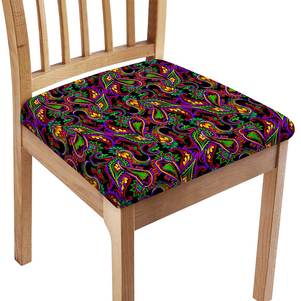 Dark Bohemian Paisley Pattern Print Chair Cushion Cover