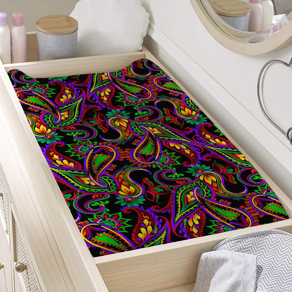 Dark Bohemian Paisley Pattern Print Changing Pad Cover