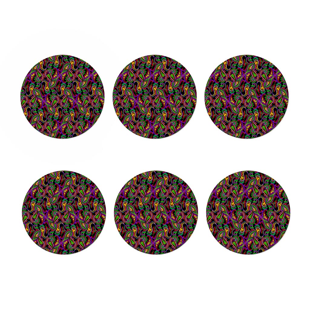 Dark Bohemian Paisley Pattern Print Coaster Set