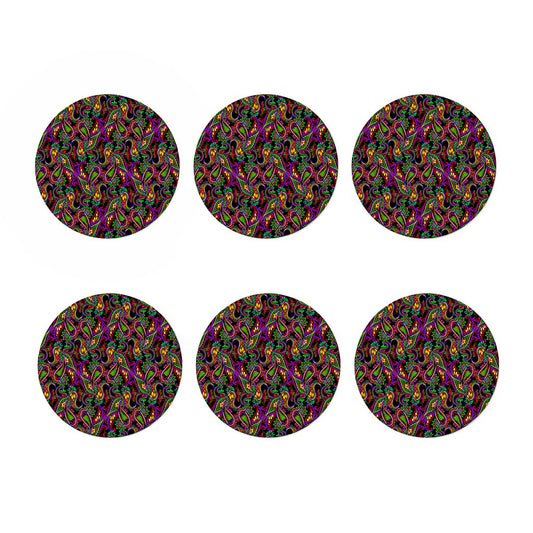 Dark Bohemian Paisley Pattern Print Coaster Set