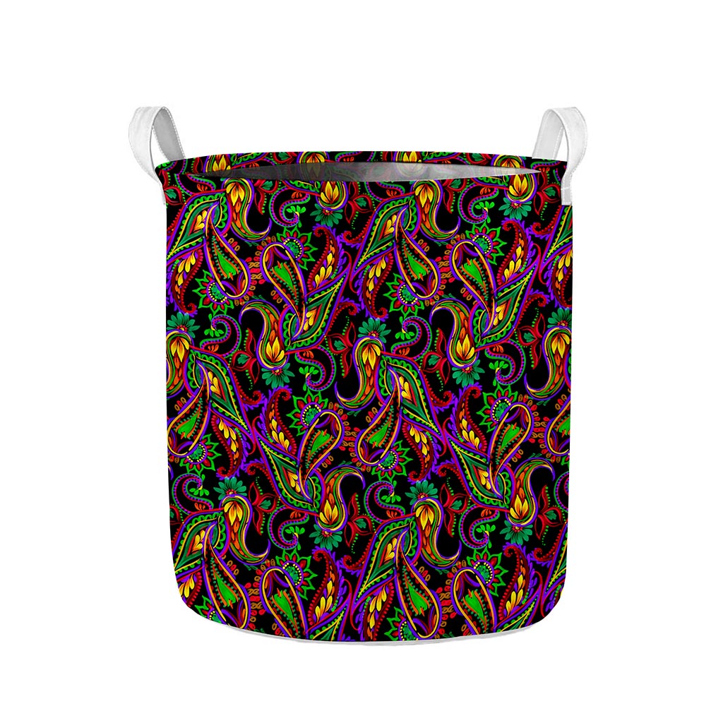 Dark Bohemian Paisley Pattern Print Collapsible Laundry Basket