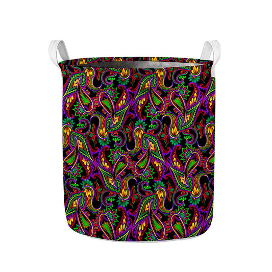 Dark Bohemian Paisley Pattern Print Collapsible Laundry Basket