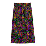 Dark Bohemian Paisley Pattern Print Cotton Front Slit Maxi Skirt