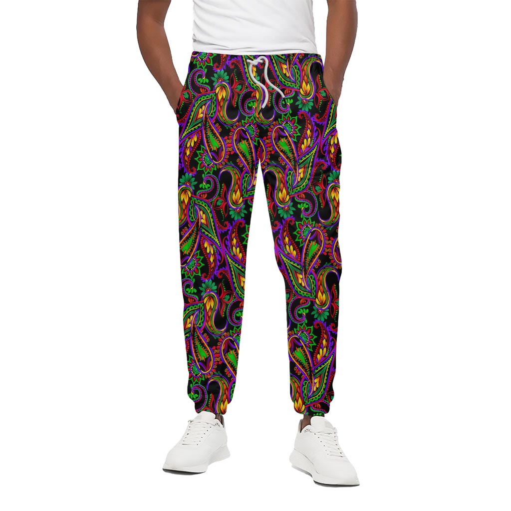 Dark Bohemian Paisley Pattern Print Cotton Pants