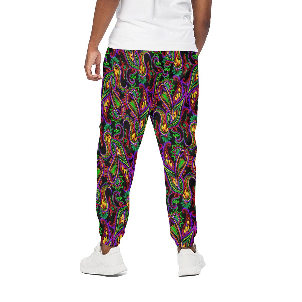 Dark Bohemian Paisley Pattern Print Cotton Pants