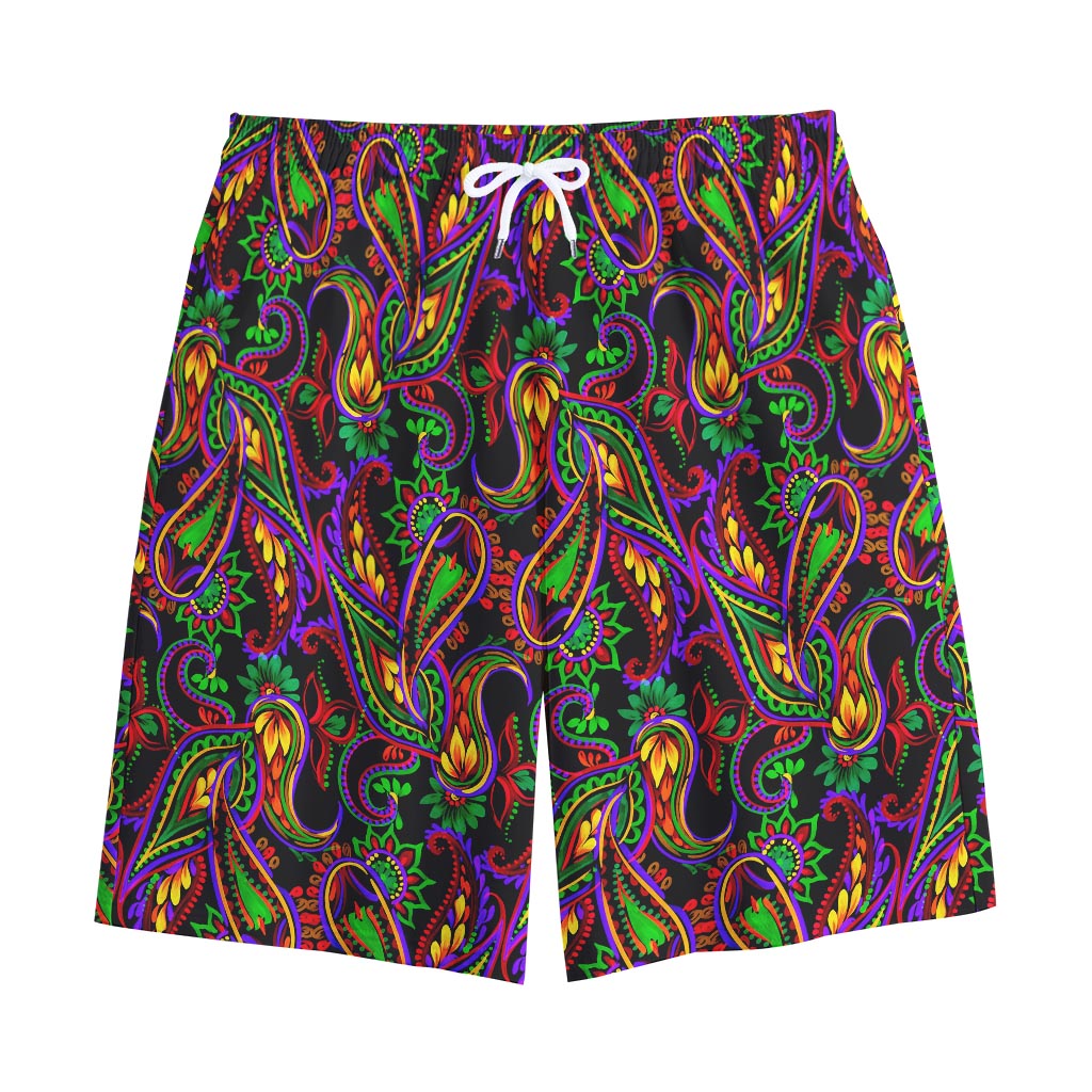 Dark Bohemian Paisley Pattern Print Cotton Shorts