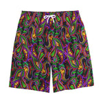 Dark Bohemian Paisley Pattern Print Cotton Shorts