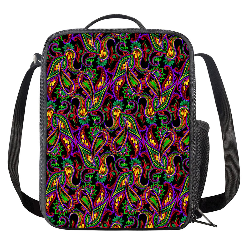 Dark Bohemian Paisley Pattern Print Crossbody Lunch Bag