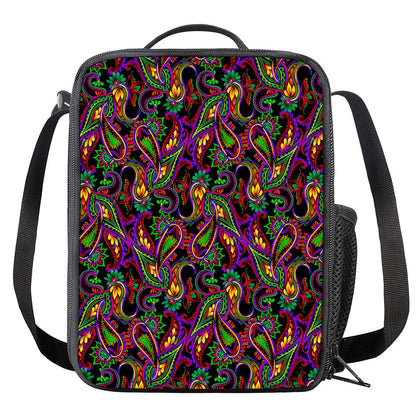 Dark Bohemian Paisley Pattern Print Crossbody Lunch Bag
