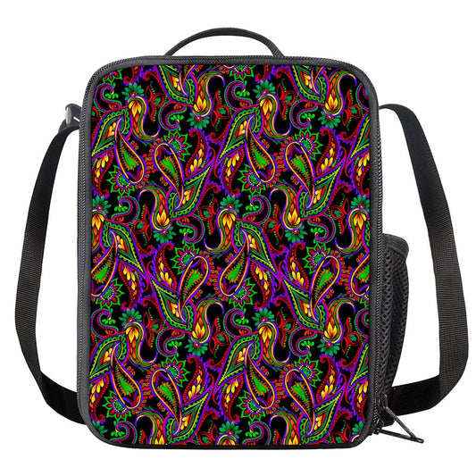 Dark Bohemian Paisley Pattern Print Crossbody Lunch Bag