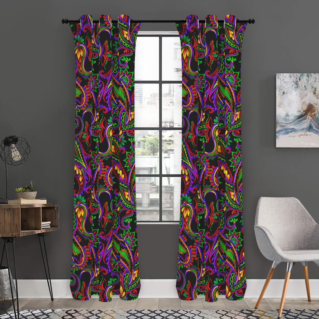 Dark Bohemian Paisley Pattern Print Curtain