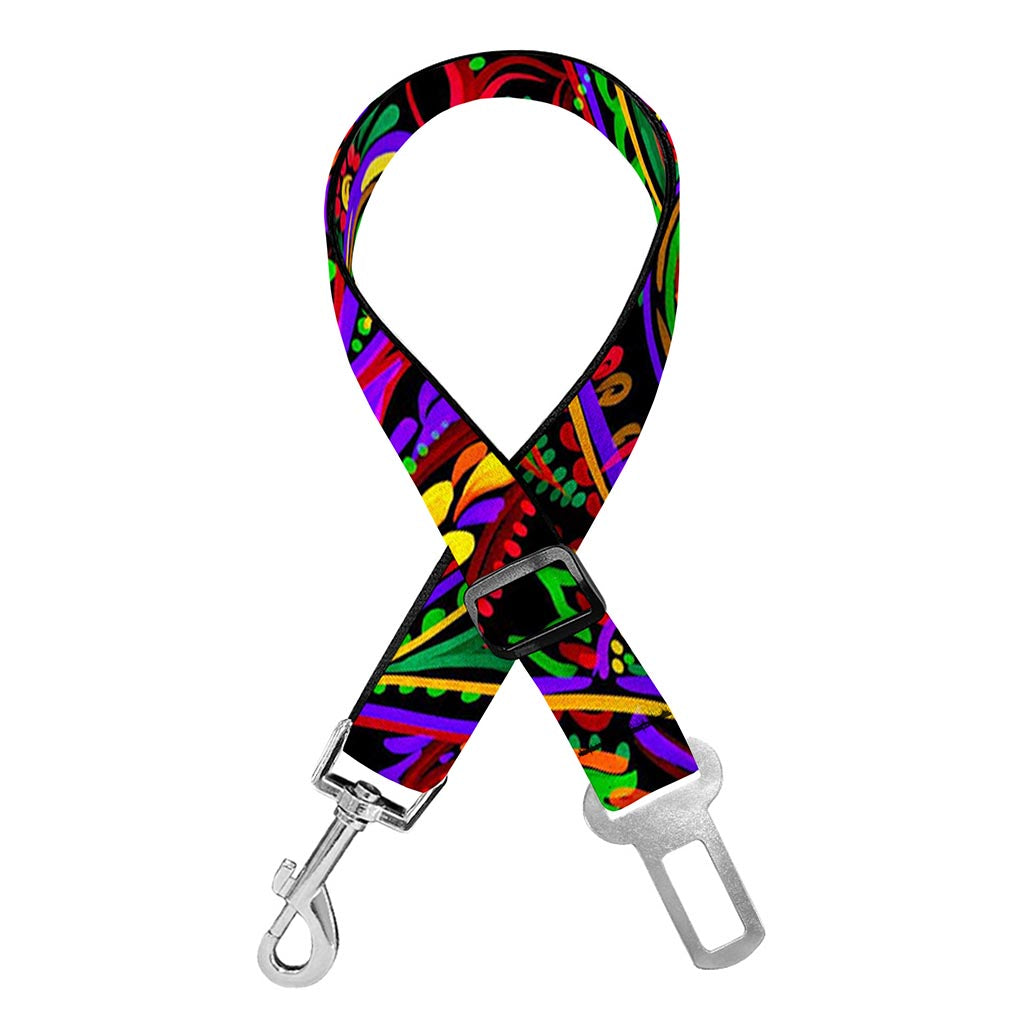 Dark Bohemian Paisley Pattern Print Dog Seat Belt