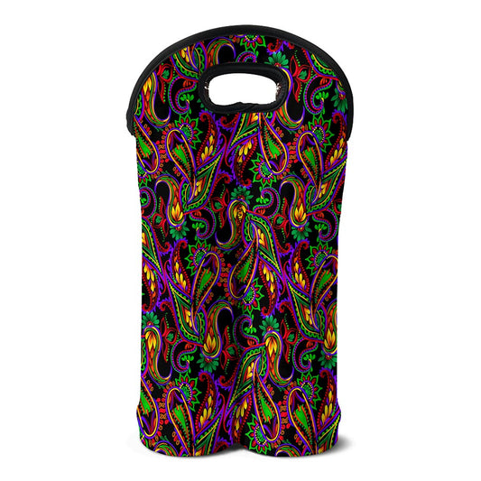 Dark Bohemian Paisley Pattern Print Double Neoprene Wine Tote