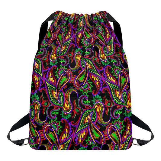 Dark Bohemian Paisley Pattern Print Drawstring Backpack