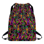 Dark Bohemian Paisley Pattern Print Drawstring Backpack
