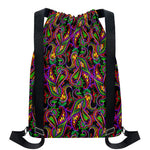 Dark Bohemian Paisley Pattern Print Drawstring Backpack