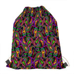 Dark Bohemian Paisley Pattern Print Drawstring Bag