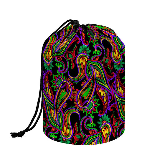 Dark Bohemian Paisley Pattern Print Drawstring Makeup Bag