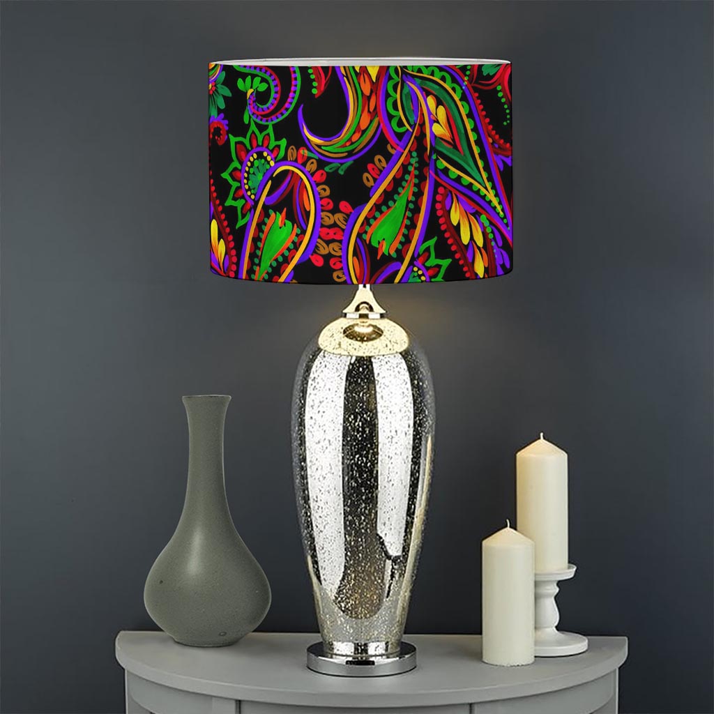 Dark Bohemian Paisley Pattern Print Drum Lamp Shade