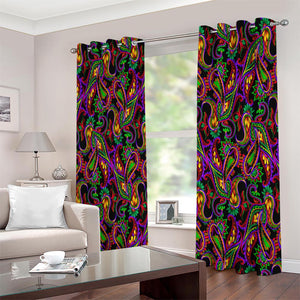 Dark Bohemian Paisley Pattern Print Extra Wide Grommet Curtains