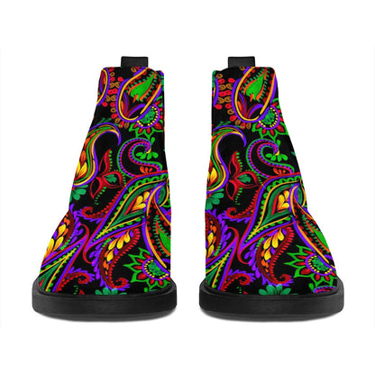 Dark Bohemian Paisley Pattern Print Flat Ankle Boots