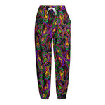 Dark Bohemian Paisley Pattern Print Fleece Lined Knit Pants