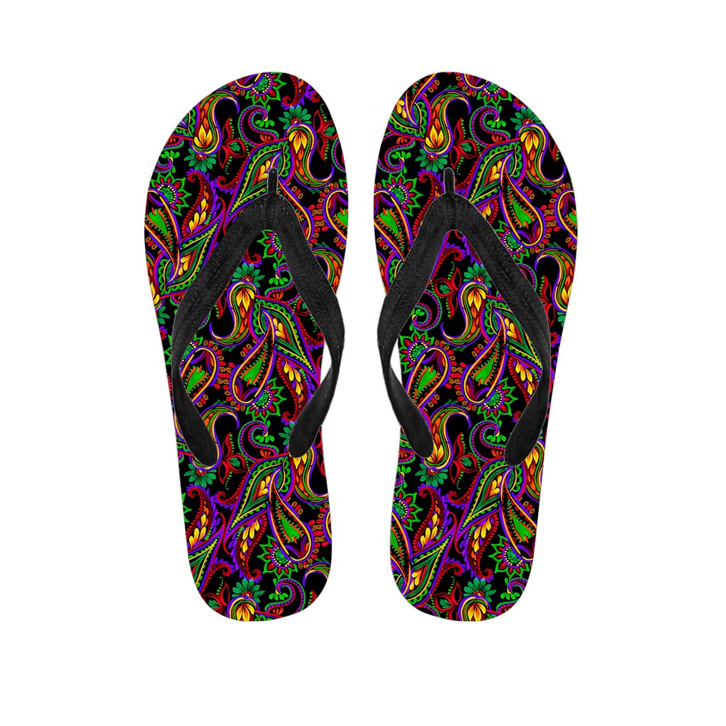 Dark Bohemian Paisley Pattern Print Flip Flops