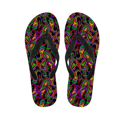Dark Bohemian Paisley Pattern Print Flip Flops