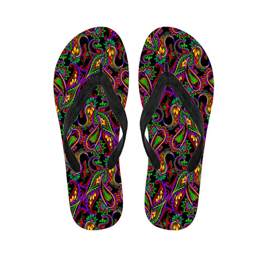 Dark Bohemian Paisley Pattern Print Flip Flops