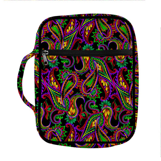 Dark Bohemian Paisley Pattern Print Front Pocket Bible Bag