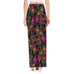 Dark Bohemian Paisley Pattern Print High Slit Maxi Skirt