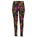 Dark Bohemian Paisley Pattern Print High-Waisted Pocket Leggings