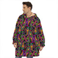 Dark Bohemian Paisley Pattern Print Hoodie Blanket