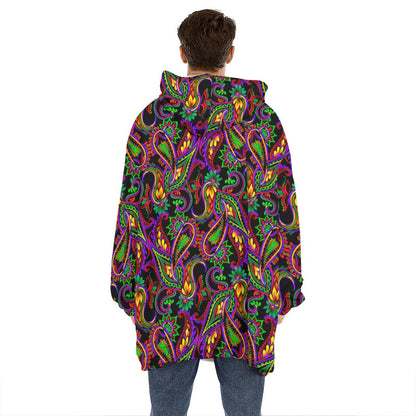 Dark Bohemian Paisley Pattern Print Hoodie Blanket