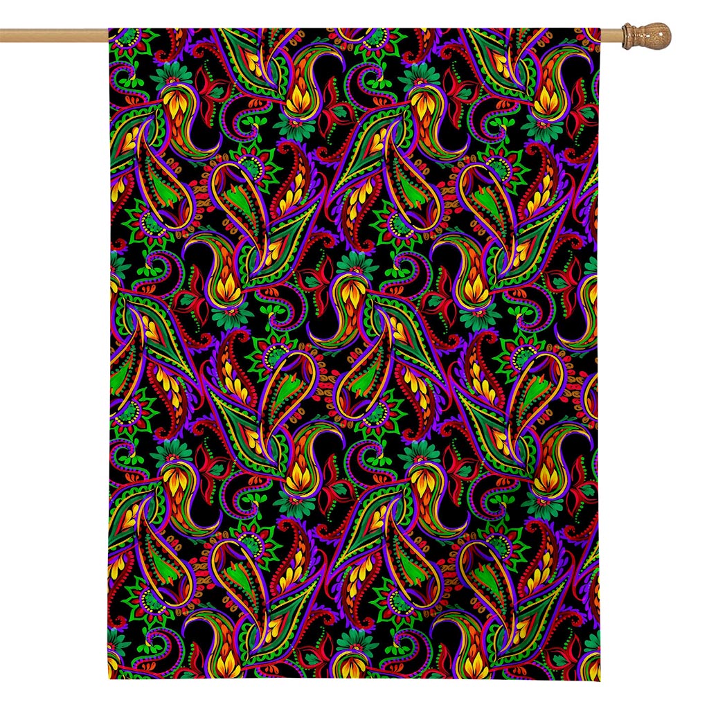 Dark Bohemian Paisley Pattern Print House Flag