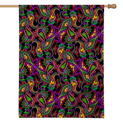 Dark Bohemian Paisley Pattern Print House Flag