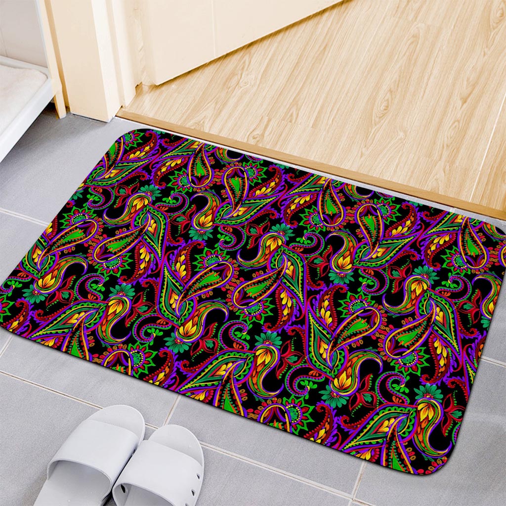 Dark Bohemian Paisley Pattern Print Indoor Door Mat