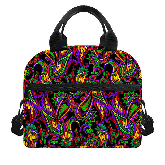 Dark Bohemian Paisley Pattern Print Insulated Lunch Bag