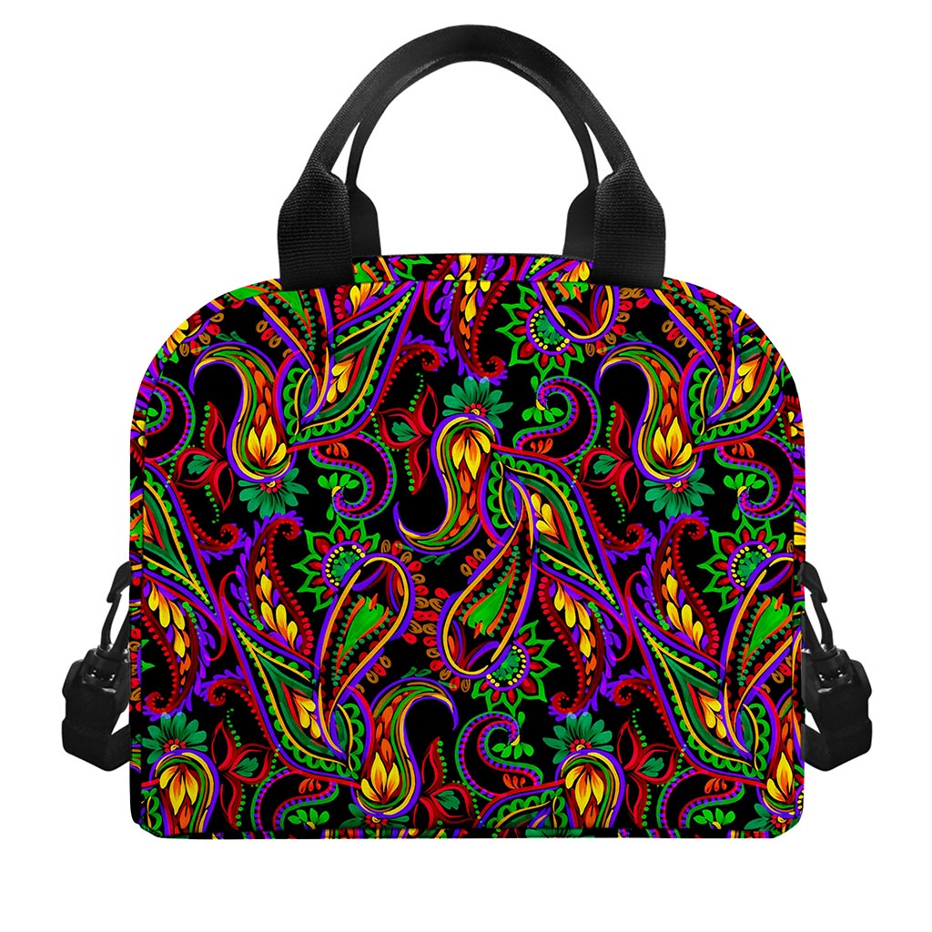 Dark Bohemian Paisley Pattern Print Insulated Lunch Bag