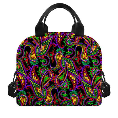 Dark Bohemian Paisley Pattern Print Insulated Lunch Bag