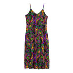 Dark Bohemian Paisley Pattern Print Jersey Midi Cami Dress