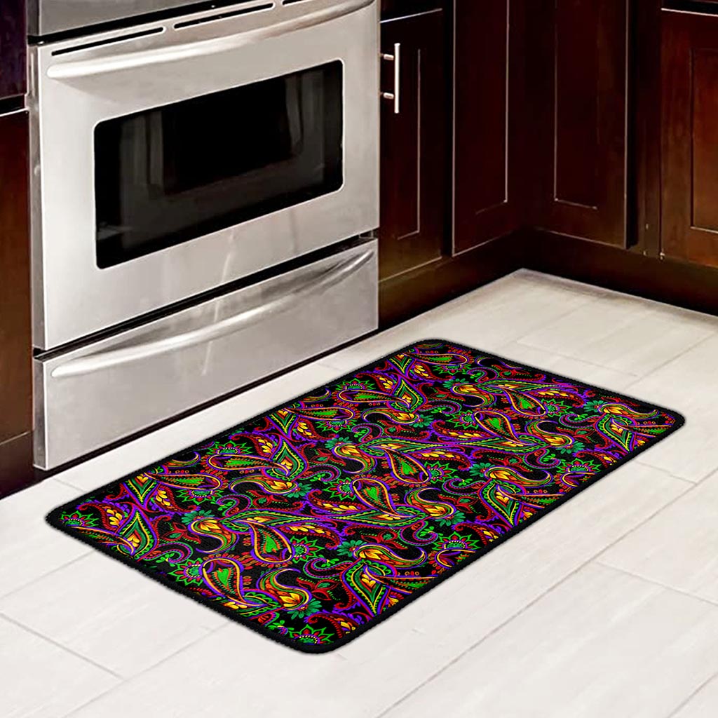 Dark Bohemian Paisley Pattern Print Kitchen Mat