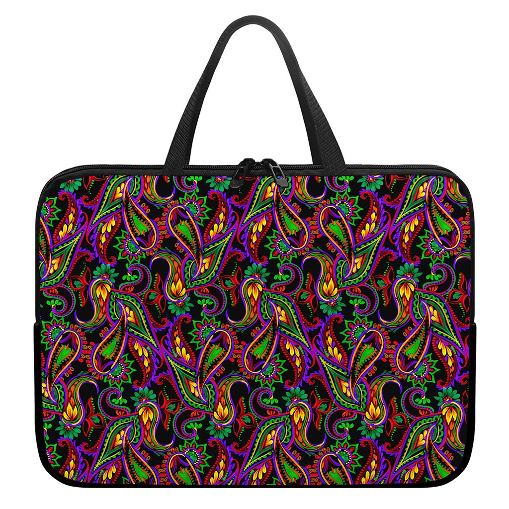 Dark Bohemian Paisley Pattern Print Laptop Sleeve With Handle